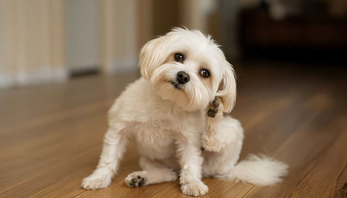 Itching and scratching maltese